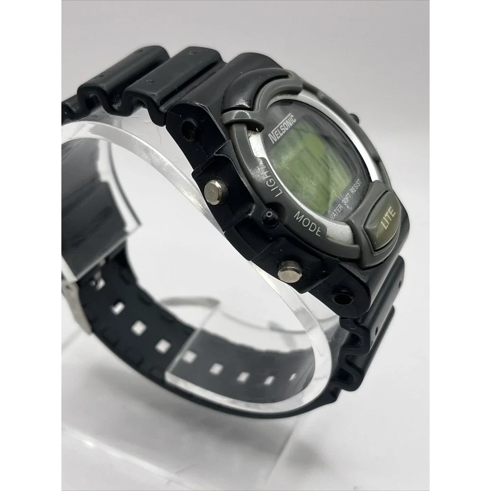 Mens Vintage Nelsonic Digital Watch Black Resin Band- New Battery